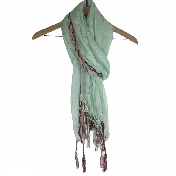 AMERICAN EAGLE Scarf Infinity Dots Neon Southwestern Embroidered Fringe Tassel - Picture 11 of 16